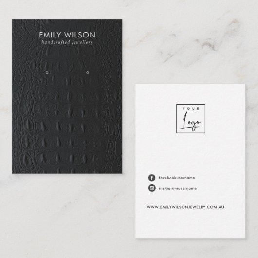 CARTE DE VISITE ÉCRAN DE TEXTURE EN CUIR NOIR REGARDANT ÉCRAN (Devant / Derrière)