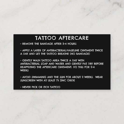 CARTE DE VISITE ÉCRAN DES INSTRUCTIONS APRÈS-SOINS TATOO (Dos)