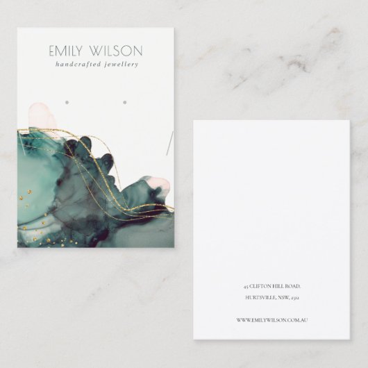 Carte De Visite Écran d'oreille Abstrait Encre or vert (Devant / Derrière)