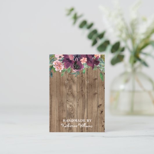 Carte De Visite Écran d'oreille| Bois rustique & Aquarelle Bourgog (Debout devant)