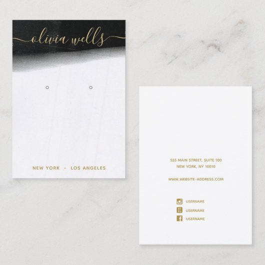 Carte De Visite Écran d'oreille du script d'aquarelle noir blanc (Devant / Derrière)