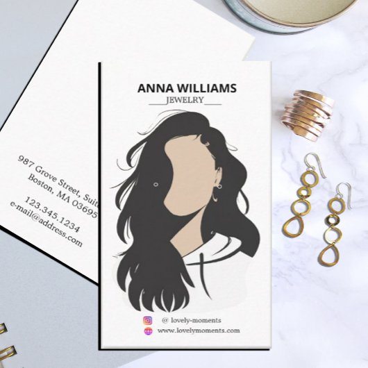 Carte De Visite Écran d'oreille moderne pour fille à cheveux noirs