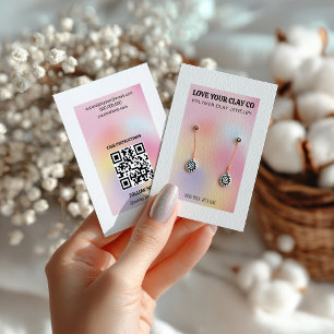 Carte De Visite Écran d'oreille Pastel Holographique QR Code Moder