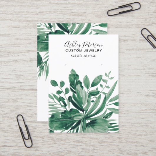 Carte De Visite Écran d'oreille pour bijoux en feuilles tropicales (Devant/Arrière en situation)