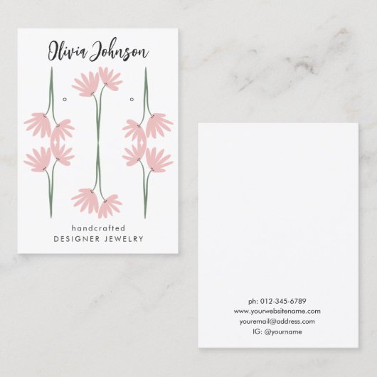 Carte De Visite Écran d'oreille pour bijoux en fleurs rose (Devant / Derrière)