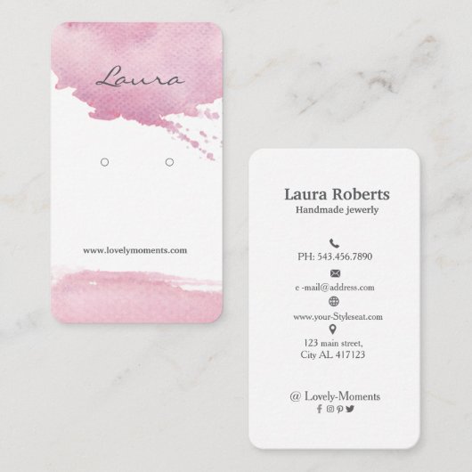 Carte De Visite Écran d'oreille rose (Devant / Derrière)