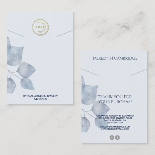 Carte De Visite Écran élégant en collier bleu (Devant / Derrière)