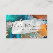 Carte De Visite Ecran en marbre élégant argent turquoise script (Devant)