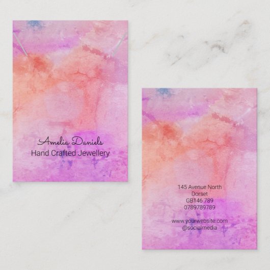 Carte De Visite Écran Pendentif de collier rose Aquarelle (Devant / Derrière)