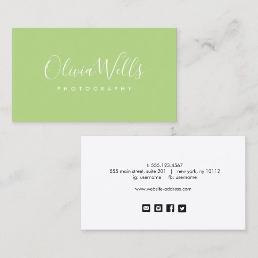 Carte De Visite Écran vert clair manuscrit Script social Media Icô (Devant / Derrière)
