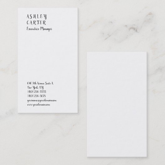 Carte De Visite Écrite à la main, impressionnant blanc clair manag (Devant / Derrière)
