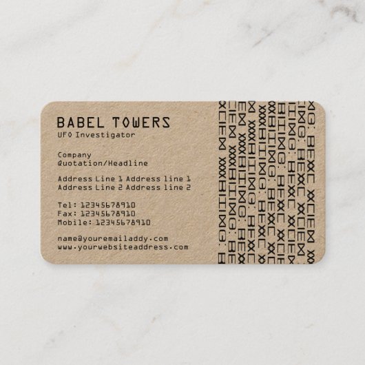 Carte De Visite Écriture Alien réelle (Kraft) (Devant)