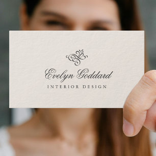 Carte De Visite Écriture calligraphique élégante en écru avec fior