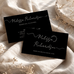 Carte De Visite Écriture Calligraphique Élégante Minimal Noir & Bl