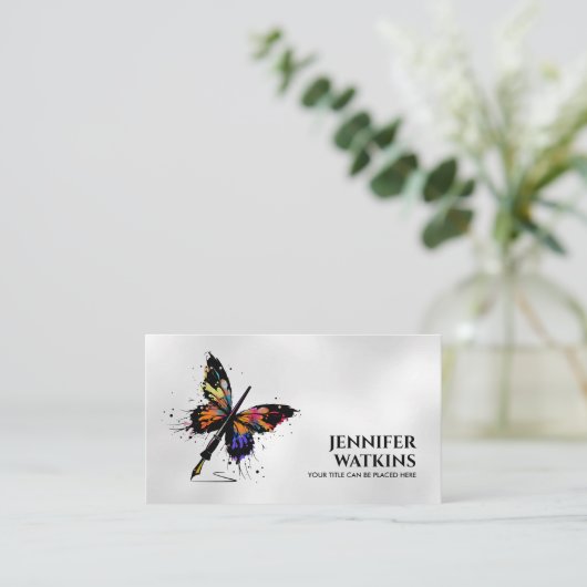 Carte De Visite Ecriture créative - Fontaine Papillon en encre (Debout devant)