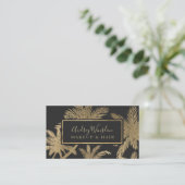 Carte De Visite Écriture de maquillage en feuilles d'or grises (Debout devant)