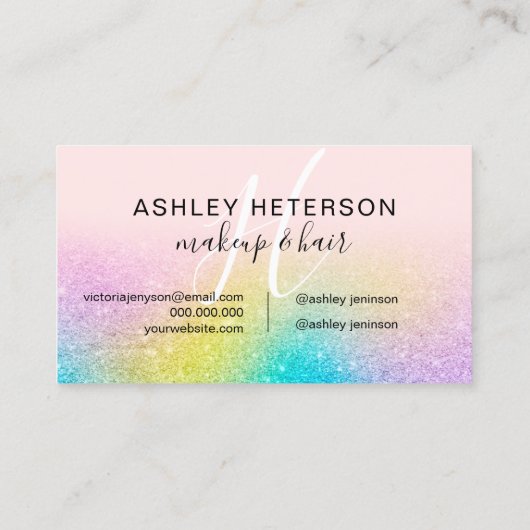 Carte De Visite Écriture de parties scintillant arc-en-ciel monogr (Dos)