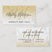 Carte De Visite Écriture de parties scintillant or chic en marbre  (Devant / Derrière)