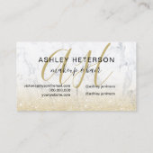 Carte De Visite Écriture de parties scintillant or chic en marbre  (Dos)