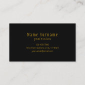Carte De Visite Écriture Élégante Monogramme Noir & Or (Dos)