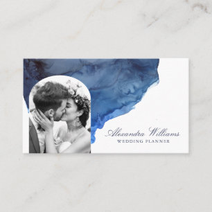 Carte De Visite Écriture élégante photo aquarelle bleue Profession