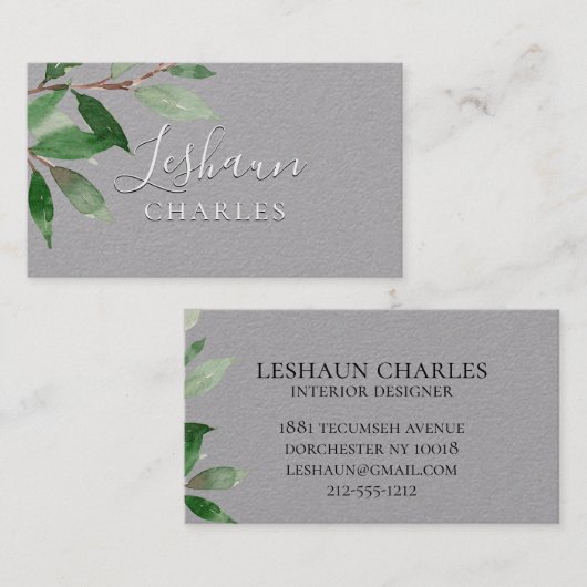 Carte De Visite Écriture en blanc vert clair (Devant / Derrière)