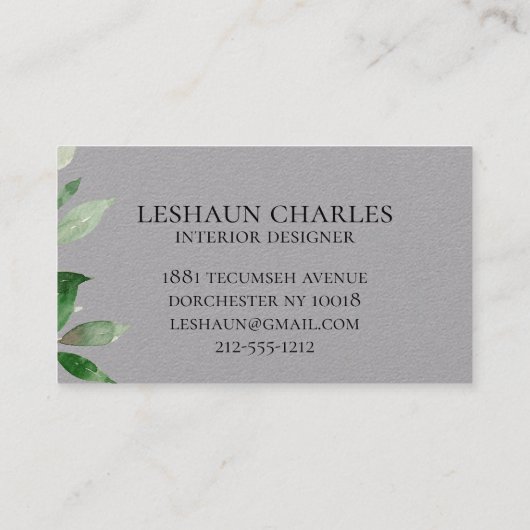 Carte De Visite Écriture en blanc vert clair (Dos)