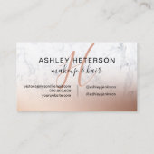 Carte De Visite Écriture en feuille d'or rose en marbre monogramme (Dos)