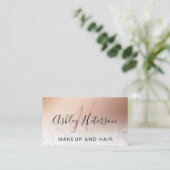 Carte De Visite Écriture en feuille d'or rose en marbre monogramme (Debout devant)