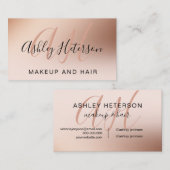 Carte De Visite Écriture en feuille d'or rose rose maquillage mono (Devant / Derrière)