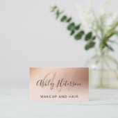 Carte De Visite Écriture en feuille d'or rose rose maquillage mono (Debout devant)