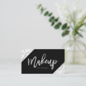 Carte De Visite Écriture en marbre blanc argent chic maquillage ty (Debout devant)