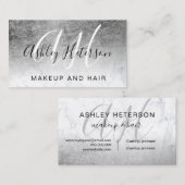 Carte De Visite Écriture en marbre de feuille d'argent monogrammée (Devant / Derrière)