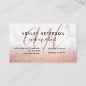 Carte De Visite Écriture en marbre de feuille d'or rose monogrammé (Dos)