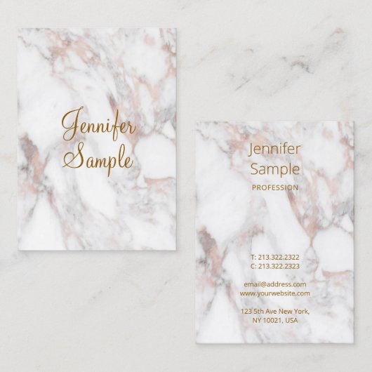 Carte De Visite Écriture manuscrite Élégante Rose en marbre d'or (Devant / Derrière)