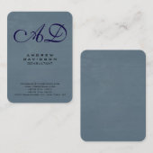 Carte De Visite Écriture manuscrite en gris bleu tendance Monogram (Devant / Derrière)