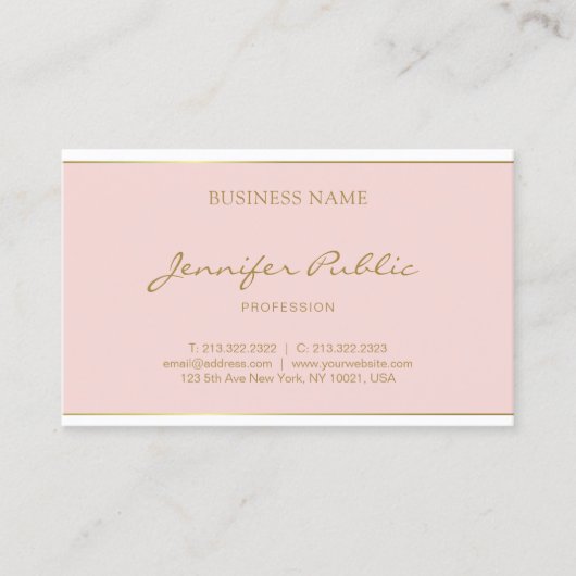 Carte De Visite Écriture manuscrite Gold Name Texte Blush Pink Mod (Devant)