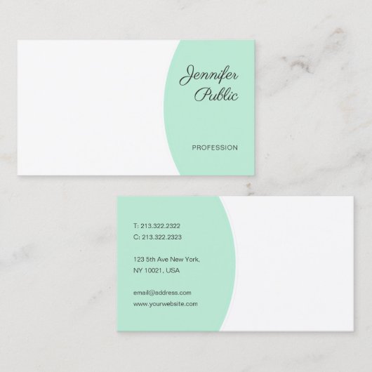 Carte De Visite Écriture manuscrite moderne Elégante Monnaie Vert  (Devant / Derrière)