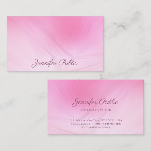 Carte De Visite Écriture manuscrite moderne Texte rose Modèle élég (Devant / Derrière)