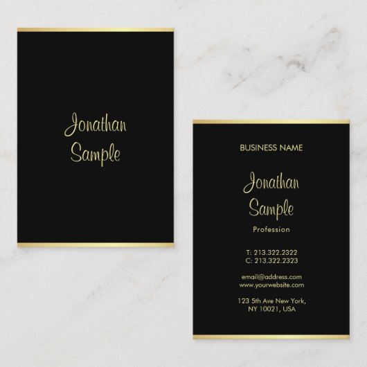 Carte De Visite Écriture manuscrite Nom du script Black Gold Moder (Devant / Derrière)