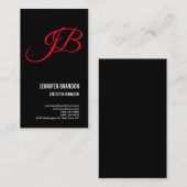 Carte De Visite Écriture manuscrite rouge noir lin Monogramme mini (Devant / Derrière)