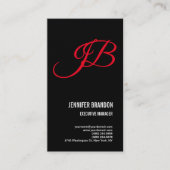 Carte De Visite Écriture manuscrite rouge noir lin Monogramme mini (Devant)