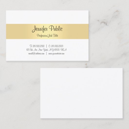 Carte De Visite Écriture manuscrite Script Gold Elegant Modèle sim (Devant / Derrière)