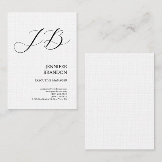Carte De Visite Écriture manuscrite simple en lin Monogramme minim (Devant / Derrière)