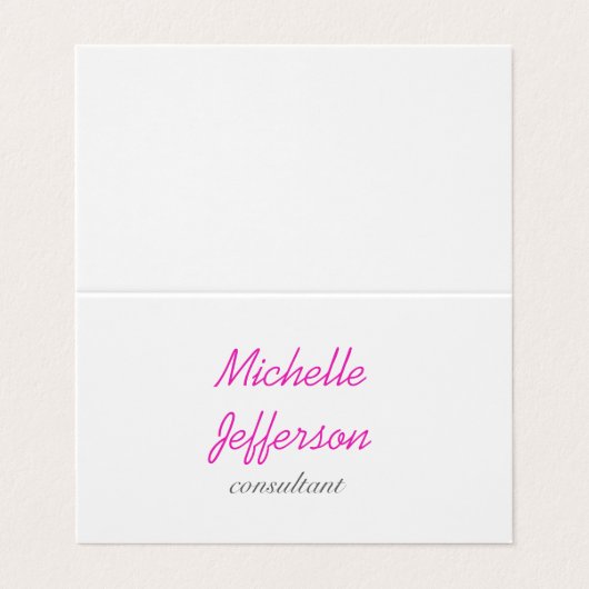 Carte De Visite Écriture manuscrite tendance rose blanc propre (Extérieur déplié)