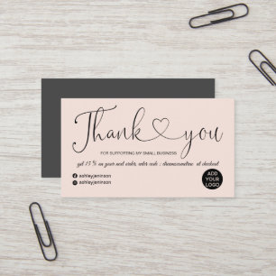 Carte De Visite Écriture moderne coeur rose vif ordre merci