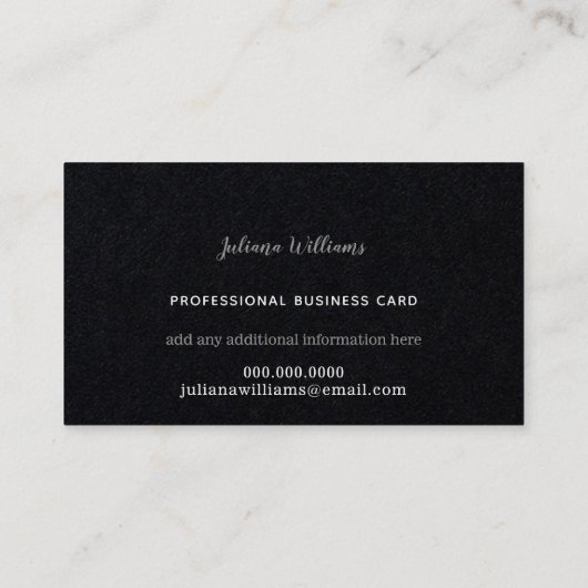 Carte De Visite écriture moderne cursive professionnel noir (Dos)