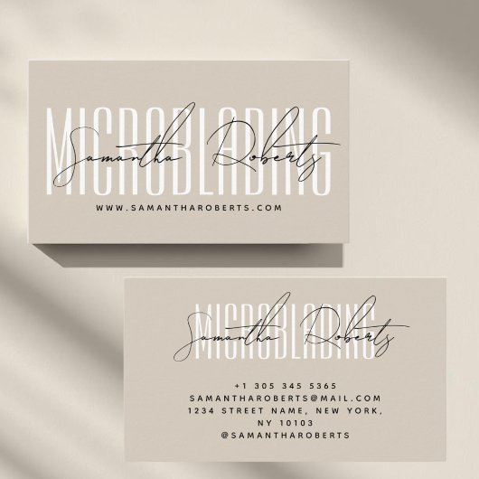 Carte De Visite Écriture moderne de microblading beige