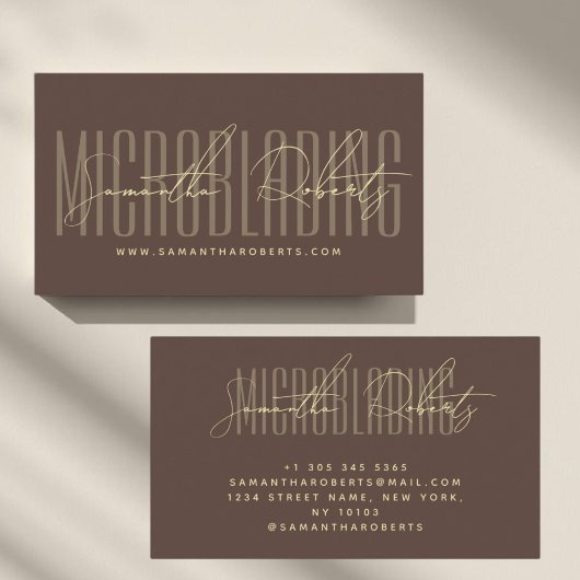 Carte De Visite Écriture moderne de microblading marron typographi