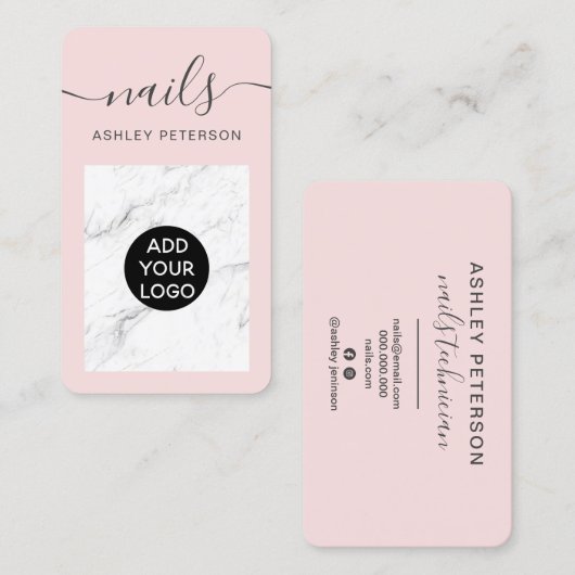 Carte De Visite Écriture moderne en marbre blanc rose vif (Devant / Derrière)